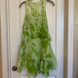 Young Fabulous & Broke Mini Dress Racerback Asymmetrical Ruffled Tie Dye Green S